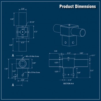 Tenon Adaptor for 5 Inch Square Pole - (2) Horizontal 180 Degree