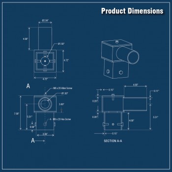 Tenon Adaptor for 5 Inch Square Pole - (1) Horizontal Tenon