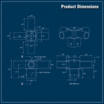 Tenon Adaptor for 5 Inch Square Pole - (4) Horizontal 90 Degree 