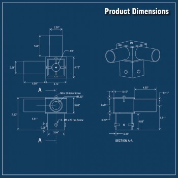 Tenon Adaptor for 5 Inch Square Pole - (2) Horizontal 90 Degree 